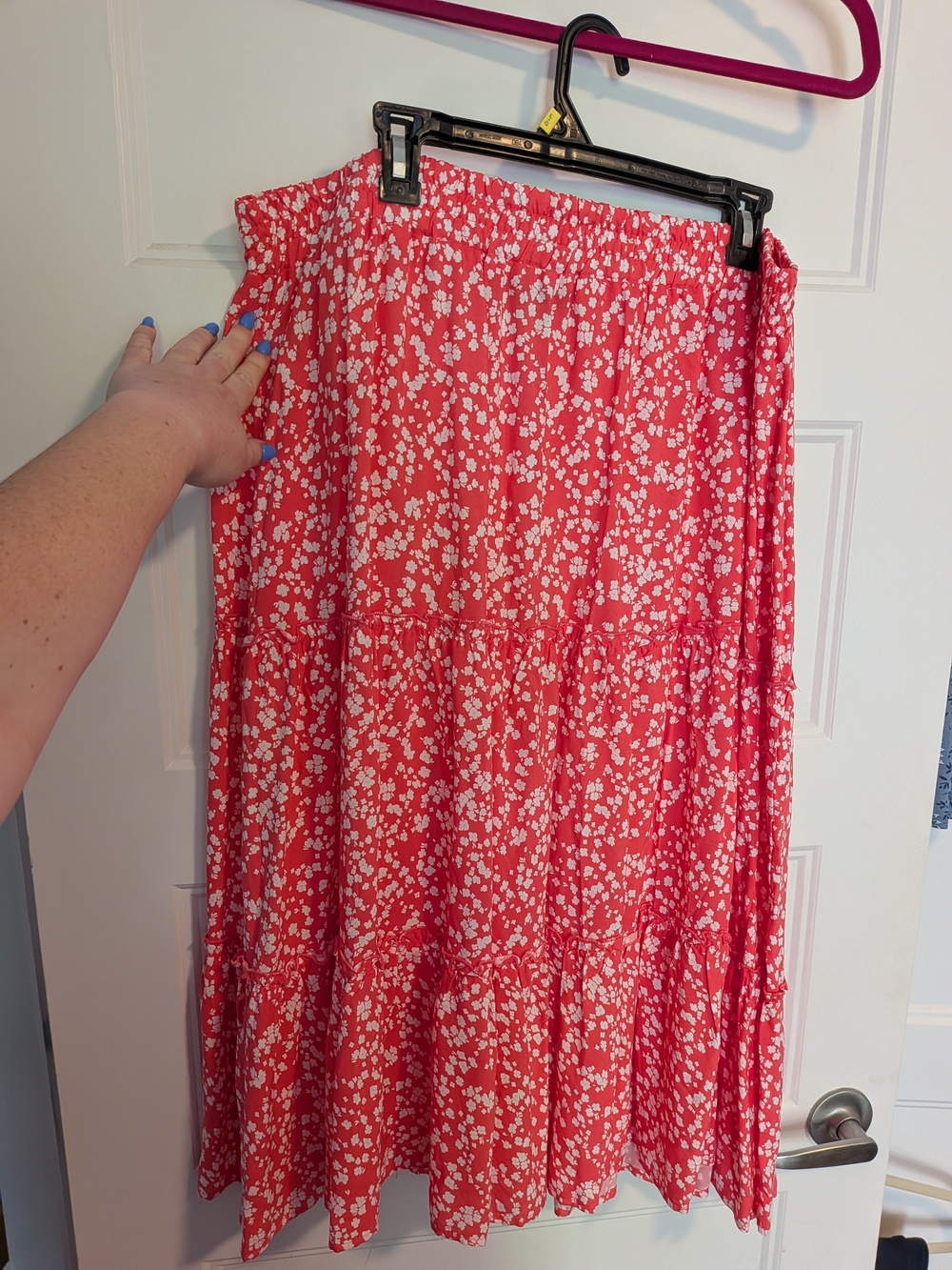 Peasant Hippie Women's Coral Floral Tiered Skirt